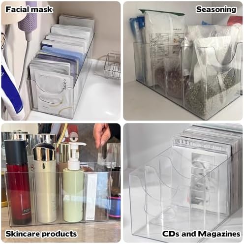 3 Pack Acrylic Belt Organizer Clear Stackable Belt Storage Holder Purse Organizer for Closet - 5 Compartments with Removable Dividers,Display Case Pantry Cabinet Organizers for Ties,Socks,Underwear - Image 7