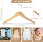 Pinkunn 50 Pcs Wooden Hangers for Baby Kids Wood Hangers Solid Baby Children's Coat with Pants Bar Shoulder Notches Anti Rust Swivel Hooks 12.6 Inch - Image 2