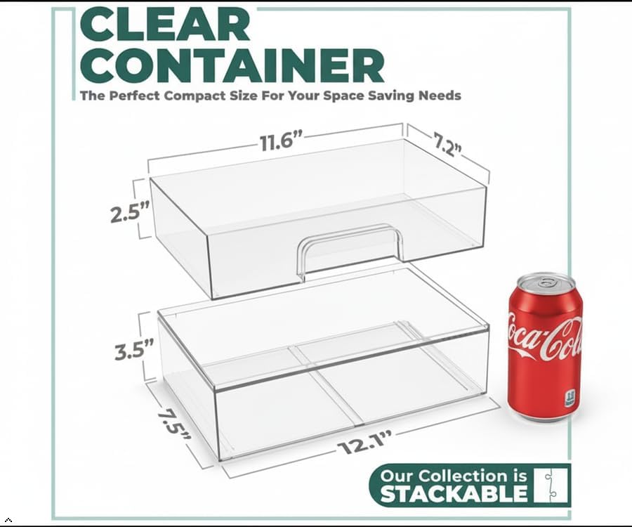 Sorbus Clear Stackable Storage Drawers (4 Pack, 12.1'' Wide) - Image 3