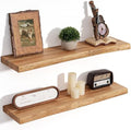 Floating Shelves for Wall Decor, Rustic Solid Elm Wood Live Edge Floating Shelves Wall Mounted, Wall Shelves with Invisible Bracket for Living Room Bathroom Bedroom Kitchen, 30 Inch Set of 2, Natural by FLYJOE