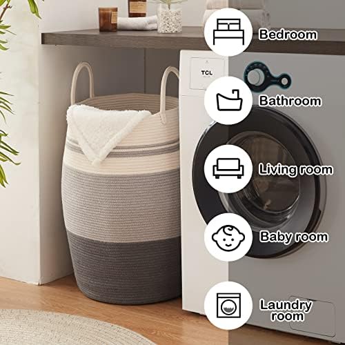 OIAHOMY 105L Laundry Hamper Cotton Rope Large Clothes Hamper Dark Grey - Image 5