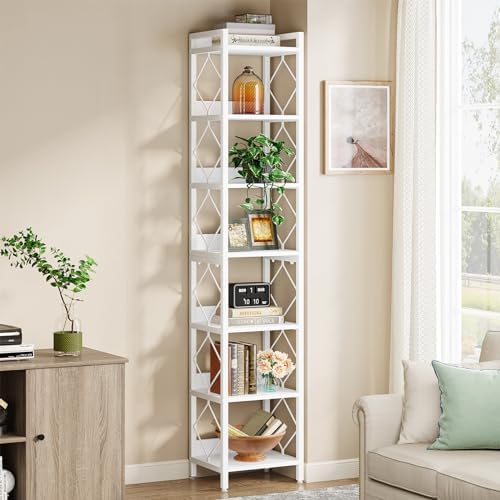 Tribesigns 78.7 Inch Tall Skinny Narrow Bookshelf Bookcase Set of 2, White - Image 6