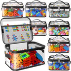 8 Pack Large Clear Toy Storage Bags with Labels, Handles, Zippers, Black by Shcsdr