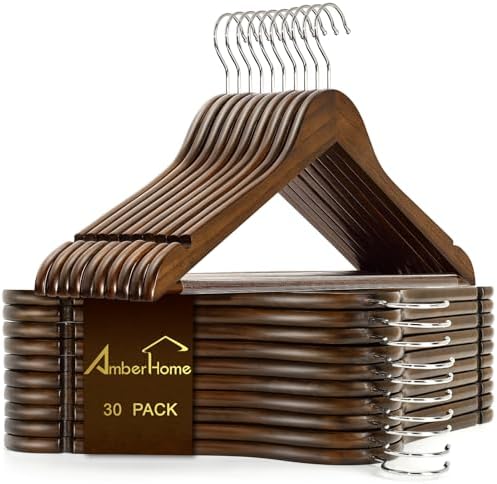 Amber Home 30 Pack Retro Wooden Coat Hangers, Wood Suit Hangers by AmberHome