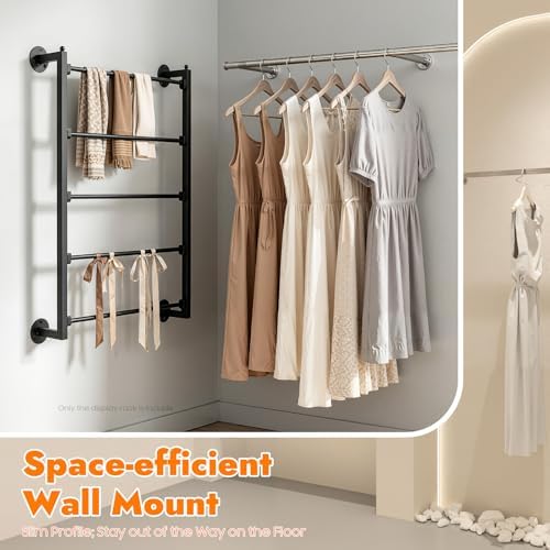 5 Tier Wall Mounted Tie Rack Scarf Display Stand Belt Pants Hangers Scarves Hijab Stand, Towel Rack Ribbon Holder,Wrapping Paper Spool Storage for Retail,Store (Black, 5 Tier 23.6x29.5in) - Image 5