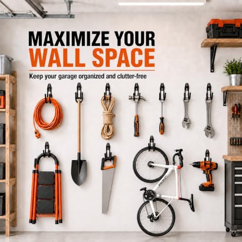 Garage Tool Hooks Wall Mount, 6 Pack Heavy Duty Storage Hooks for Garden Tools, Wall Hooks for Garden Hoses, Brooms, Ladders, Garage Storage and Organization Accessories - Image 6