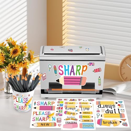 Stainless Steel Pencil Dispenser Pen Holder Back to School Dull Pencil Bucket with 4 sheet Stickers Metal Bucket with Handle for Bulk Pencils Storage Teachers Classroom Supplies (Silver) - Image 6