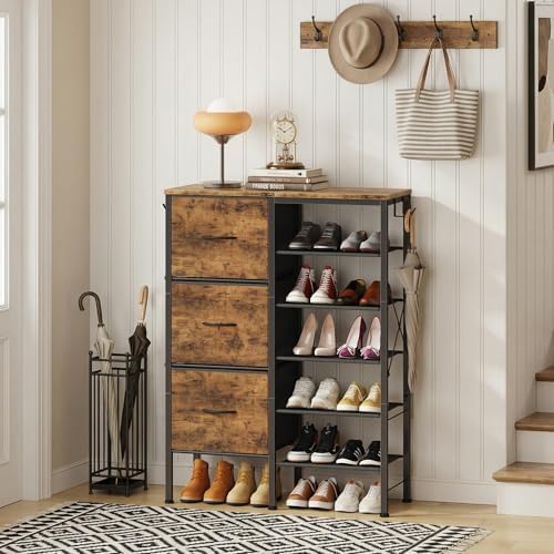 YAOHUOO Shoe Rack Organizer with 3 Fabric Drawers, 6 Tier Shoe Cabinet Storage, Multi-Use Metal Shelf for Entryway,Closet,Living Room - Image 2