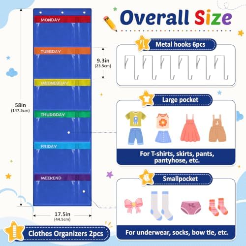2 Pack Weekly Kids Clothes Organizer with 12 Pockets - Image 3