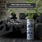 Oriental Furniture 20" Landscape Blue & White Porcelain Umbrella Stand - Image 3
