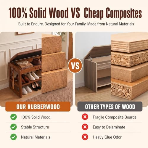 Shoe Rack Bench Solid Wood Entryway Shoe Storage Bench with Flip-Top 39.4'' - Image 3