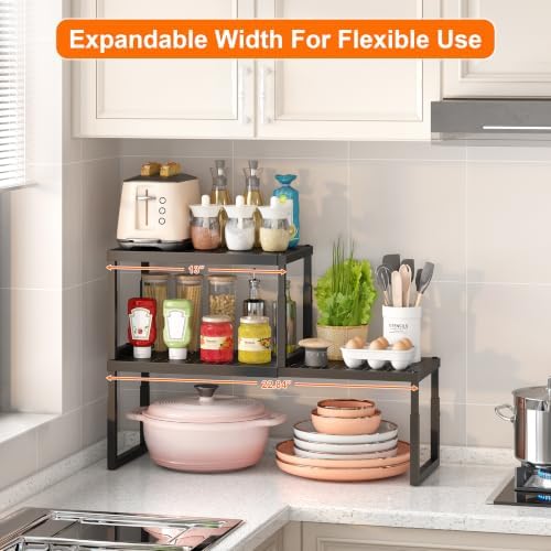 RUILALIFE Expandable-Stackable-Shelf-Organizer-For-Cabinet Pantry Closet,Kitchen Counter Shelf With Adjustable Height, Metal Storage Shelf Riser Spice Rack For Cupboard Countertop - Image 4