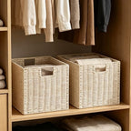 Vagusicc Wicker Storage Basket, Set of 2 Hand-Woven Paper Rope Wicker Baskets, Foldable Cube Storage Bins, Beige Storage Basket, Square Baskets for Organizing Shelves & Decor, Beige(13″×13″×13″) - Image 5