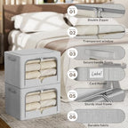 FHSQX 3 Pack Clothes Storage Bins Foldable Metal Frame Storage Box Extra Large Stackable Linen Fabric Organizer Set with Carrying Handles and Clear Window (Light Gray, 23.6x16.5x15.7inch(100L)) - Image 2