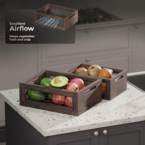 Set of 3 Extra Large Wooden Nesting Countertop Baskets, Rustic Wood Storage Organizer for Kitchen, Pantry or Bathroom – Fruit, Vegetables, Bread Crates with Handles (Largest 16") - Image 6