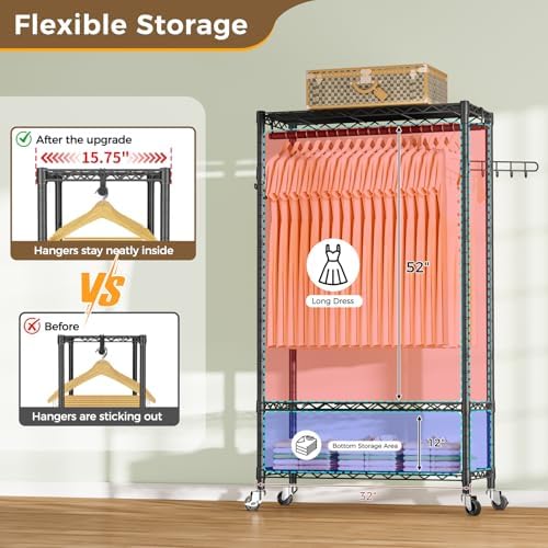 Golpart Heavy Duty Rolling Clothes Rack Wheels Portable Metal Garment Rack - Image 4