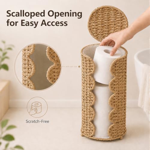 Coeusy Wicker Toilet Paper Holder Stand,Freestanding Bathroom Organizer - Image 2