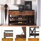 Shoe Bench, Lift Top Shoe Storage Bench, Adjustable Shelf Entryway Bench, Metal and Wood Shoe Rack Organizer with Cushion for Entry, Closet, Living Room, Bedroom, Hallway (Brown, 39.5“W) - Image 4