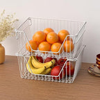 Slideep 14'' Large Metal Wire Storage Organizer Bin Basket Farmhouse Decor Stackable Storage Organizer for Pantry Home Bathroom Kitchen Organization White - 6 Pack - Image 6