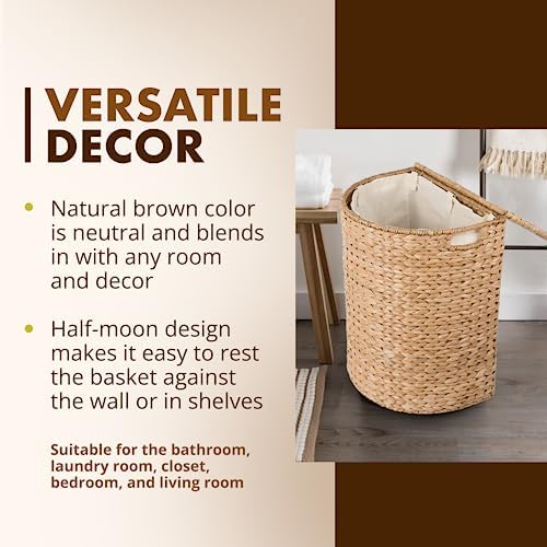 KOUBOO Seagrass Half Moon Basket, Handwoven Laundry Hamper Basket with Lid, Handles, & Removable Liner, Home Decor and Organization, Natural - Image 3