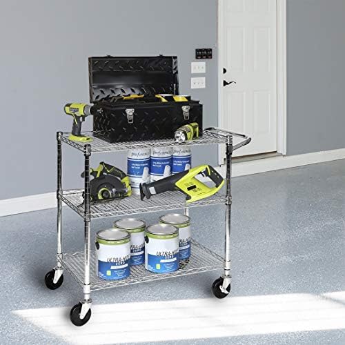 Seville Classics 3-Tier UltraDurable Commercial-Grade NSF-Certifed Service Utility Storage Cart, 34" W, Chrome (1 Pallet of 34 Packs) - Image 3