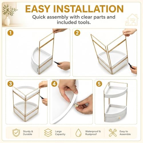 AceOrbit 2-Tier Corner Bathroom Counter Organizer with Drawer - Image 5