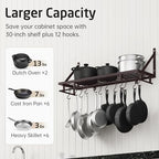 KES 30-Inch Wall Pot Rack, Oil Bronze, 88lb Capacity, 12 Hooks, Farmhouse - Image 3
