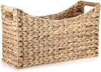 BTSKY Woven Magazine Holder, Water Hyacinth Magazine Basket, Natural Storage Basket Bin for Books & Files, Bathroom Magazine Rack with Built-in-Handle for Home, Office & Desk - 17x6.5x9.8 Inch by BTSKY
