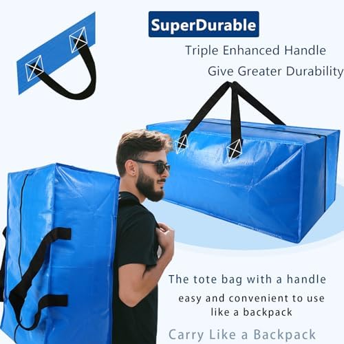 Acnusik Heavy Duty Moving Bags, Extra Large Storage Bags with Zippers Backpack, College Dorm Room Essentials, Moving Totes Clothing Storage Bins, Compatible with IKEA Frakta Cart (12pcs) - Image 3