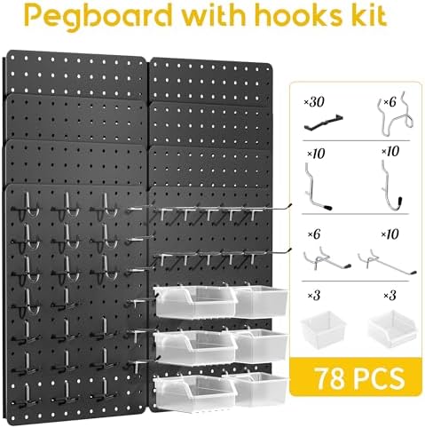 Peg board, Metal Pegboard for Tools, 8 Pack Black Wall Organizer with Hooks - Image 2
