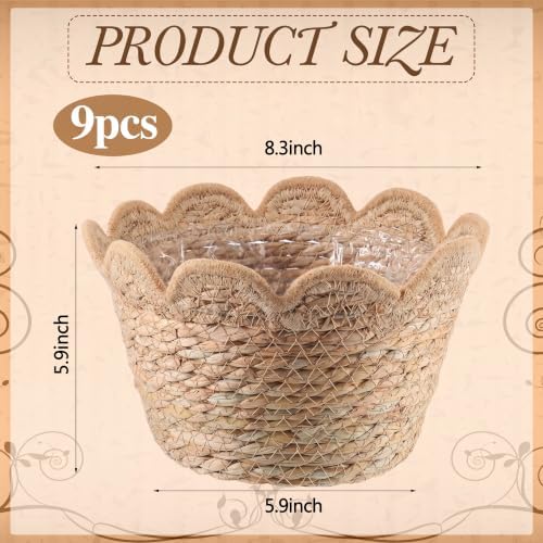 AceOrbit 9 Pcs Scalloped Seagrass Plant Basket, Medium, Brown - Image 4