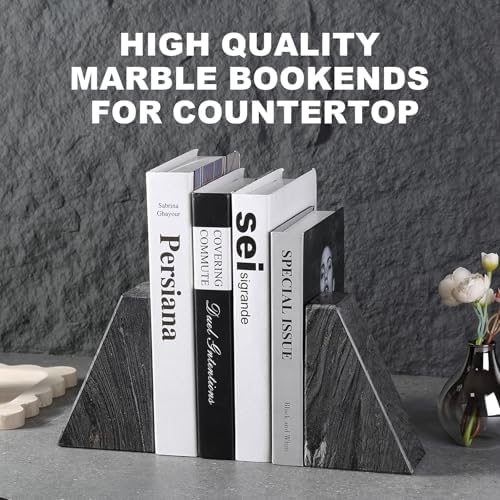 Karibiber Marble Bookends for Heavy Books, Decorative Book Ends for Shelves, Titanium Black Stone Durable and Heavy-Duty Book Ends for Hardback Books & CDS, Unique Book Stopper & Holder, Set of 2 - Image 6
