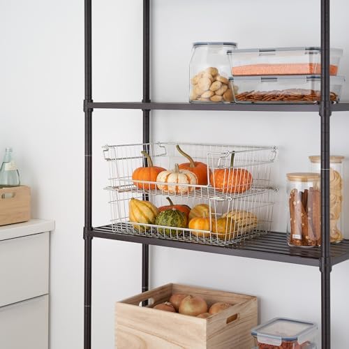 TRINITY Set of 2 19" Stackable Metal Wire Storage Baskets w Handles - Image 3