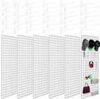 Hicarer 6 Pcs Commercial Grade Gridwall Panels for Display, Heavy Duty Wire Grid wall Display Rack Metal wall Mount Grid with 60 White Hooks for Retail Display Home Storage Vendor Events(2 x 5 ft) by Hicarer