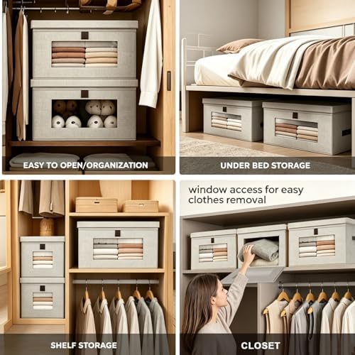2 Pack 15x10x10 Magnetic Front Opening Closet Organizer Bins, Foldable Fabric Storage Boxes with Lids for Shelves, Clothes, Nursery, Toys, Yarn, Towels, Living Room - Image 6