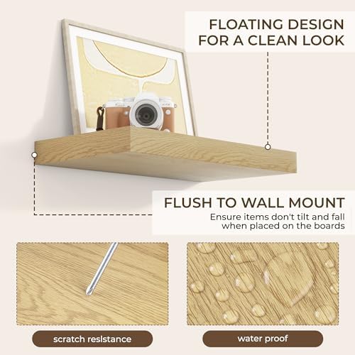 RICHFOCUS Bathroom Floating Shelves for Wall 2Pack|Oak|16" L - Image 6