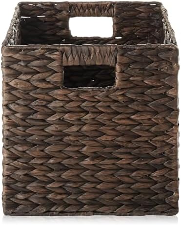 Casafield 10.5" x 10.5" Water Hyacinth Storage Baskets, Espresso - Set of 4 Collapsible Cube Organizers, Woven Bins for Bathroom, Bedroom, Laundry, Pantry, Shelves - Image 4