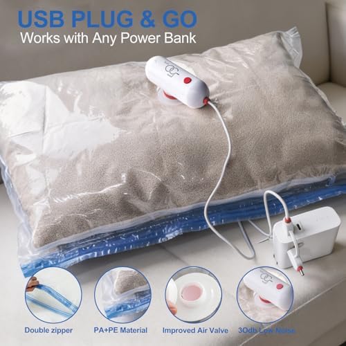 VMstr Vacuum Seal Bags for Clothing Travel, Vacuum Storage Bags with USB Electric Pump, Compression Space Saver for Luggage Suitcase 18 Combo Bags + USB Pump - Image 5