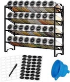 Simple Trending 4-Tier Spice Rack Organizer, Spice Rack with 32 Empty Spice Jars, 64 Spice Labels, Chalk Marker and Funnel Set for Cabinet, Wall Mount, Countertop, Kitchen, Pantry, Black by SimpleTrending
