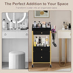 Makeup Organizer Cart, 3 Drawers, Vanity Organizer, Gold & Black - Image 5