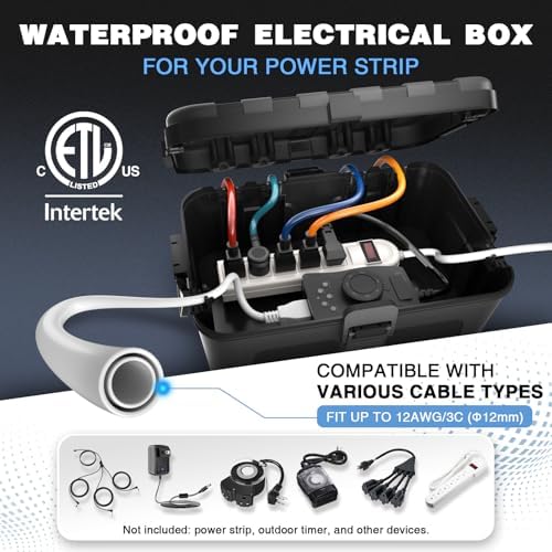 Flemoon Large Outdoor Electrical Box (12.5 x 8.5 x 5 inch), IP54 Waterproof Extension Cord Cover Weatherproof, Protect Outlet, Plug, Socket, Timer, Power Strip, Holiday Light Decoration, Black - Image 3
