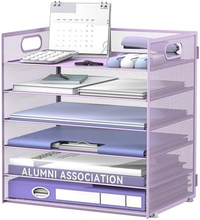Daltack 6-Tier Paper Organizer for Desk with Handle, Purple by DALTACK