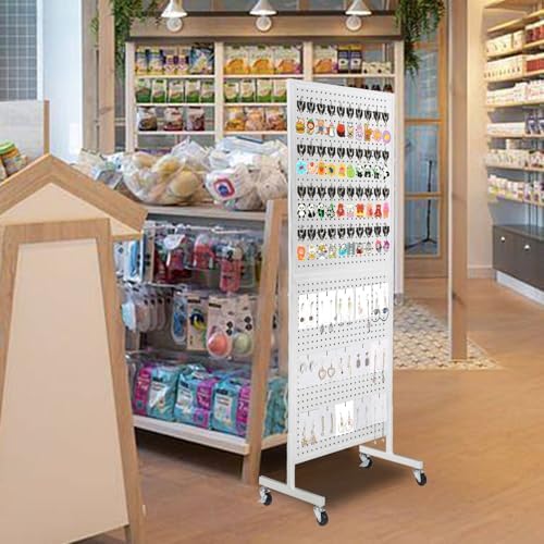 NectaCol 2'x 5' Standing Pegboard Display with T-Base, Pegboard Display Stand with Wheels, Metal Peg Board Display Rack, Art Display Stand, Extra 10 Pieces Hooks - White - Image 5