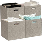 Posprica Collapsible Storage Bins,13×13 Foldable Storage Cube Boxes Fabric Drawer Fabric Storage Bins Vinyl Record Light Coffee, 4 Pack by Posprica