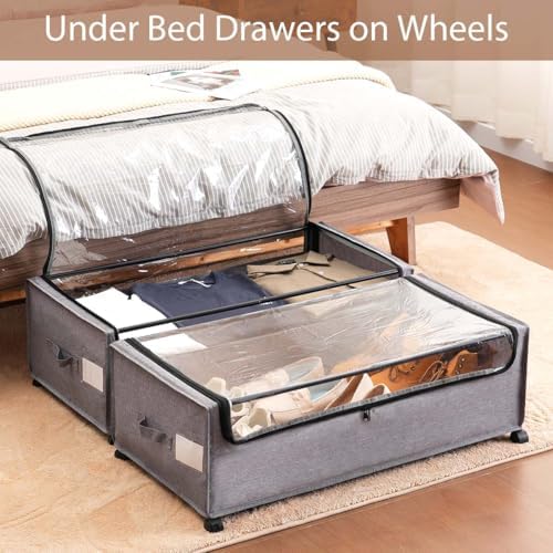 FOUCSSOMEI 4-Packs Under Bed Storage with Wheels, Under The Bed Storage Drawers On Wheels, Rolling Underbed Drawers, Lockable, Heavy Duty - Image 4