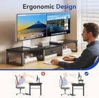 Dual Monitor Stand Riser, Desk Organizers and Accessories with Drawer, Computer Monitor Stands for Desk, Adjustable Desktop Shelf for PC Laptop Printer TV, Black - Image 4