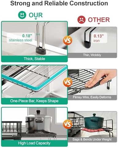 iSPECLE 2 Tier Dish Drying Rack - Expandable Over Sink & Counter Use, Black - Image 5