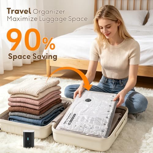 Vacuum Storage Bags 9 Pack S-L, Reusable Compression Bags with Upgraded Electric Pump, 90% More Space Saving, Moisture Dust Proof for Travel Home Closet Bedding Clothes Storage - Image 3