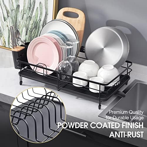 Expandable Dish Rack, Dish Drying Rack for Kitchen Counter, Foldable Dish Dryer Rack, Stainless Steel Dish Drainer Racks with Cutlery Holder, Collapsible Dish Drying Racks Standard Size, Dark Gray - Image 3