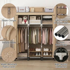 Portable Non-Woven Fabric Wardrobe, 3 Hanging Rods & Multi Tier Storage Shelves, 18 Side Pockets Clothes Closet Organizer, 130×45×172cm for Bedroom Dorm Living Room (Beige) - Image 2